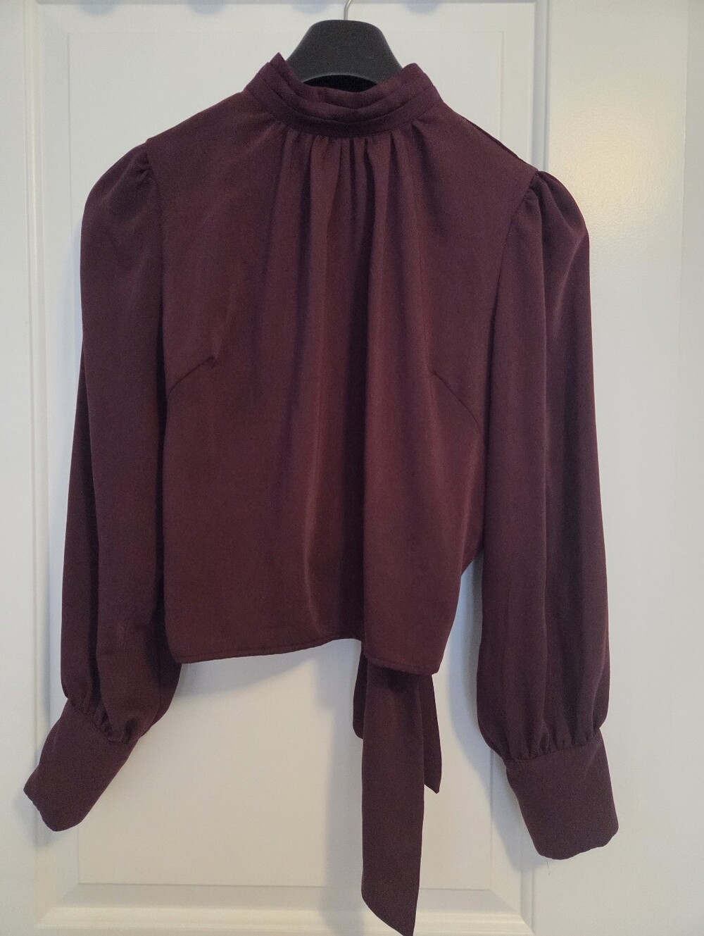 Open Back Purple Satin Blouse - Medium